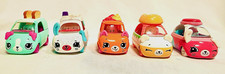 Shopkins Lot of 5 Food-Themed Toy Cars/Vans w/ Figures Inside, Multicolor