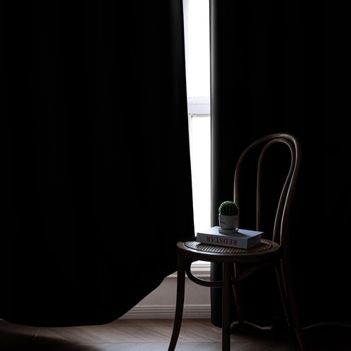 Black Blackout Sliding Door Curtains 84 Inch Length, Extra Wide Room Divider ... - Picture 6 of 7
