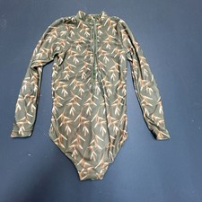 Kids Girls Green Long Sleeve One Piece Swimsuit Size 3/4 Zip Front Rashguard