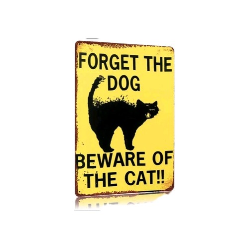 Vintage Metal Beware Cat Sign Black Cat Silhouette Wall Decor Pet Gift Halloween - Picture 4 of 12