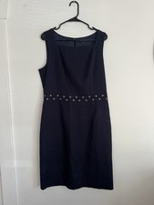 David Meister Womens 14 Sleeveless Navy Blue Knee Length Cocktail Dress Textured