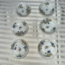SIX BERRY DESSERT 5” BOWLS Haviland  & Co, Limoges France Blue & Yellow Floral