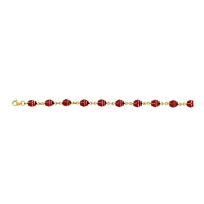 14K Yellow Gold Enamel Ladybug Bracelet (Solid Links) 7''