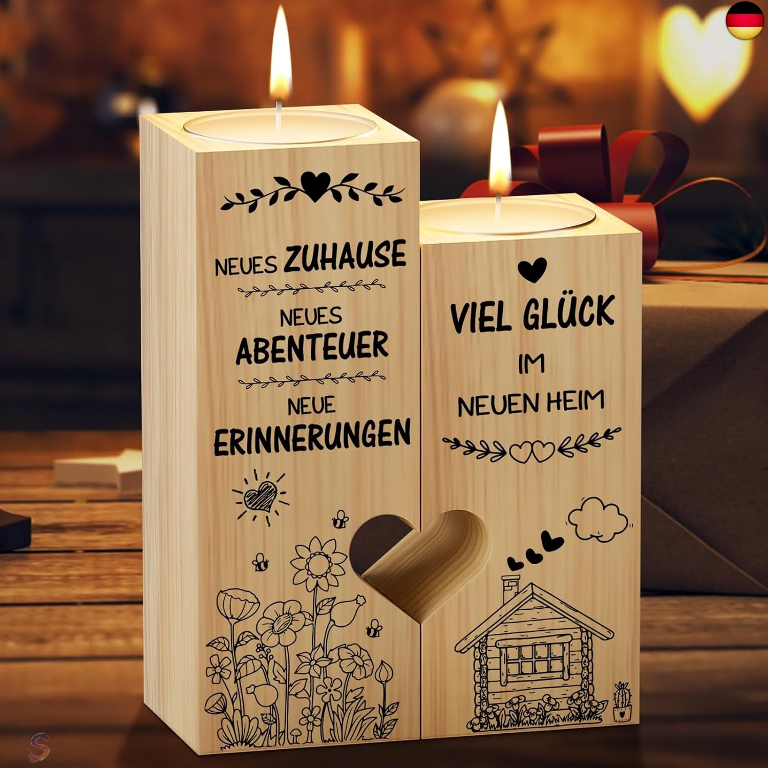 Funnli Einzugsgeschenke Wohnung für Frauen Männer, Kerzenständer Mit Texten Ge