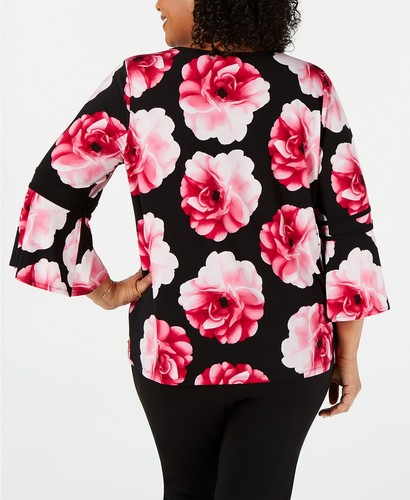 CALVIN KLEIN Womens Plus Size Floral-Print Top Bell Sleve Blouse 1X - Picture 2 of 7
