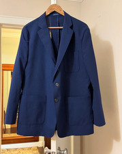 Stafford Men's Navy Cotton blend Textured Two-Button Blazer Sport Coat size 46 S