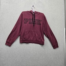 Victoria's Secret PINK Women Hoodie L Maroon Fleece Logo Spellout Hooded
