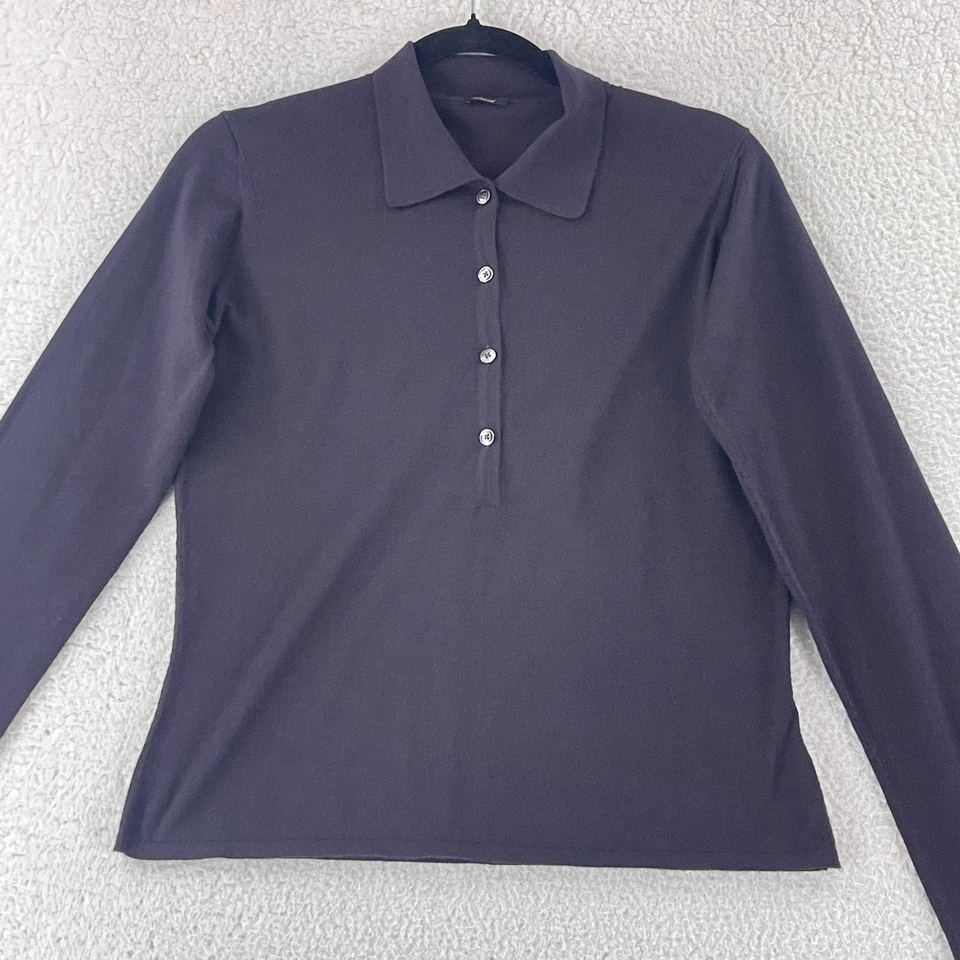 Brioni рубашка-поло женщин размер большой 44 фиолетовый шелк шерсти длинным рукавом сделано в Италии - Изображение 2 из 4