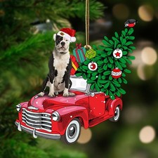 American Bulldog Pine Truck Hanging Ornament Dog Ornament Happy Christmas