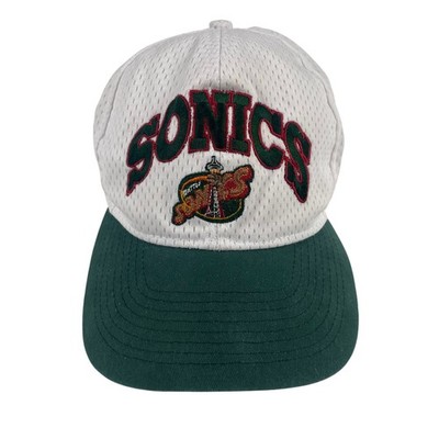 Vintage Seattle SuperSonics Drew Pearson Snapback Hat 90s White Mesh Dome Sonics