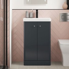 Nuie Core Floor Standing 2-Door Vanity Unit with Thin Edge Basin 500mm Wide - Sa
