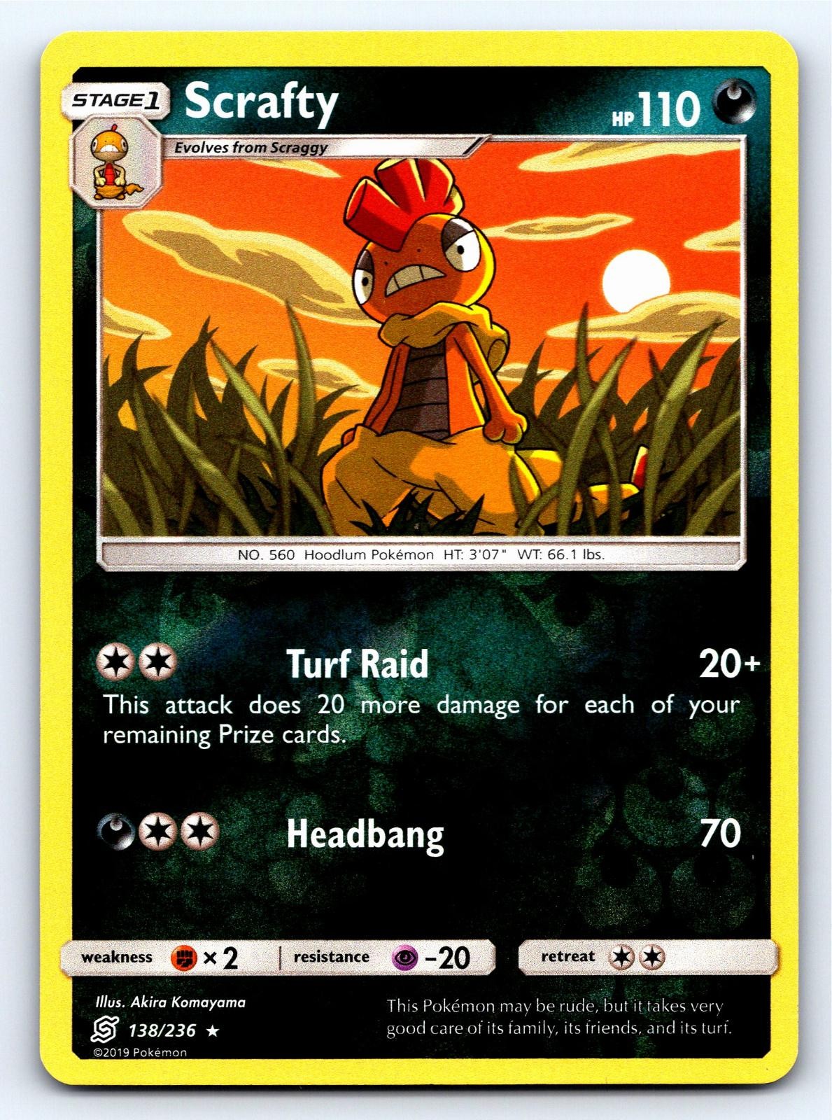 Scrafty 138/236 Rare Unified Minds Pokemon Near Mint
