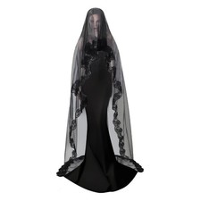 1Tier Black Lace Veil Bridal Classic Sheer Bride Long Shawl Tulle Halloween Veil