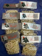 NOS Beaded Plastic Iridescent White Pearl Xmas Garland Hong Kong Length Unknown