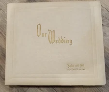 Vintage 1961 White Wedding Photo Album Goldtone Page Corners, no photos, 14x12