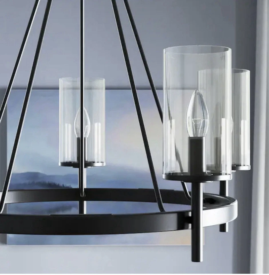 27,6” W Strahan 5 luces rueda negra transición altura ajustable vidrio transparente Foto 4 de 4