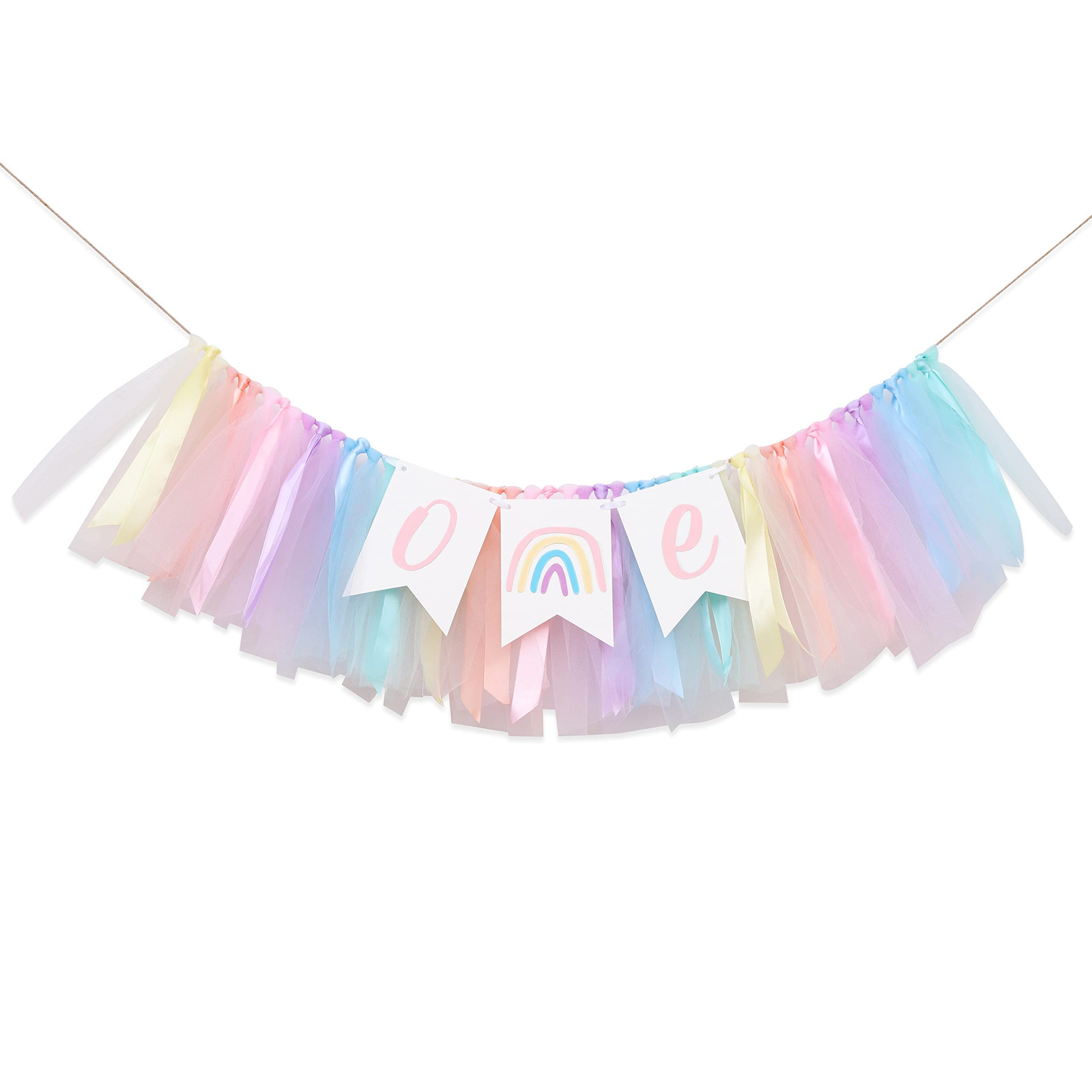 Pastel Rainbow High Chair Banner for 1st Birthday - Tulle and Ribbon High Cha...