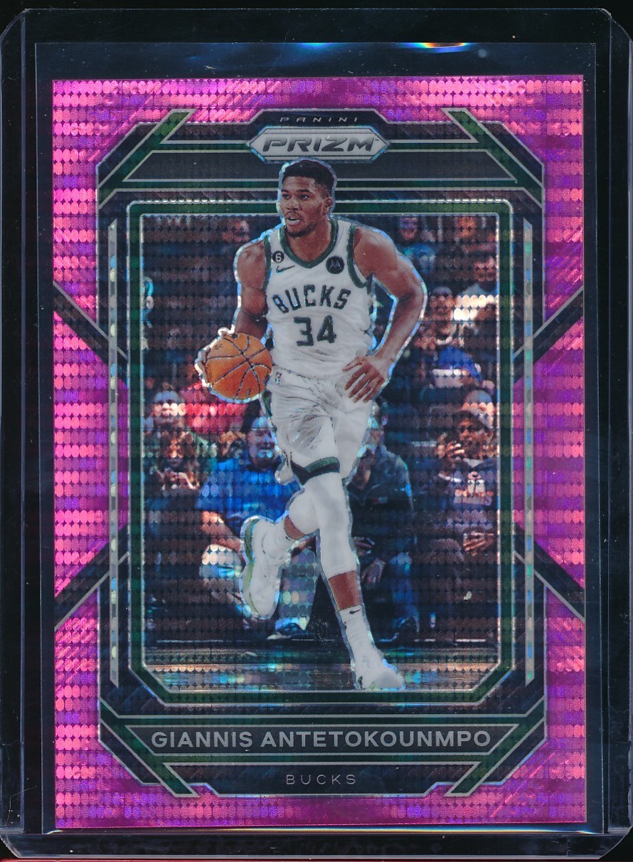 GIANNIS ANTETOKOUNMPO 2022-23 PANINI PRIZM PINK PULSAR #D/42 # 96 SP BUCKS! MVP!