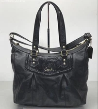 COACH Ashley 2 Way Tote Shoulder Bag Black Smooth& Snake Leather F20104