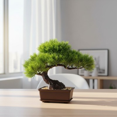 8-Inch Artificial Bonsai Tree Cedar - Lightweight Zen Decor for Home & Office