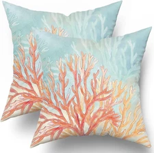 Giwawa Coastal Coral Throw Pillow Covers 16X16 Set of 2, Retro Vibe Pillow Cushi