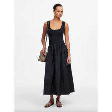 Madewell Mixed Poplin Scoopneck Maxi Dress Cotton A Line Minimalist Black XS NWT