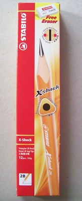 12 Stabilo X-shock 286 Triangular 2B Pencils with Eraser