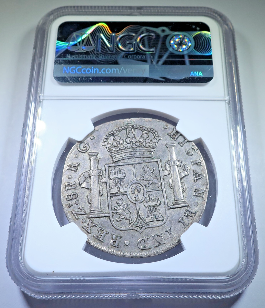 NGC AU-53 1821-RG Zacatecas Mexico 8 Reales Genuine Spanish
