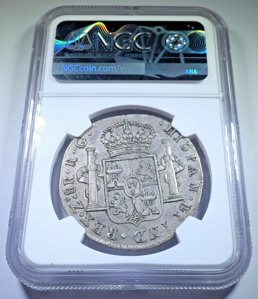 NGC AU-53 1821-RG Zacatecas Mexico 8 Reales Genuine Spanish Colonial Dollar Coin - Image 2 of 2