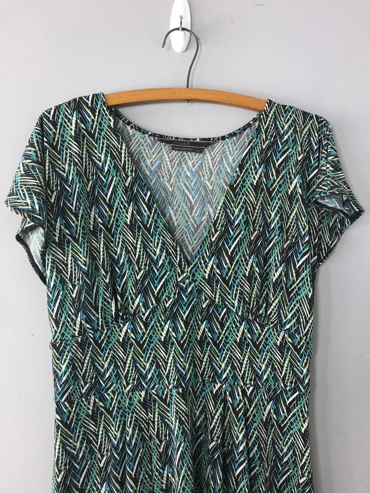 To the Max Womens SZ M Empire Dress Silky Stretch Cap Sleeve Green Print - Image 2 of 4