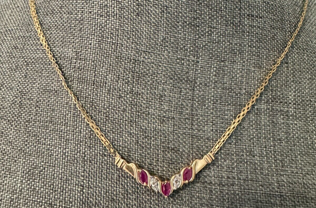 Nissko Solid 10k Yellow Gold Ruby and  Diamond ac… - image 3