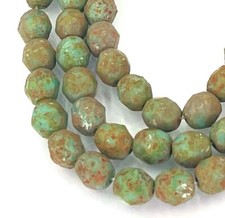 6mm Czech Firepolish Glass Faceted Round Beads : Stone Picasso - Turquoise 25