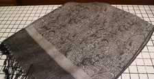 Pashmina Paisley Scarf Shawl Wrap 30% Silk Grey & Black with fringe