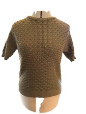 Vintage Short sleeve Folio Fire Islander Brown knit Sweater Top Size L USA Made