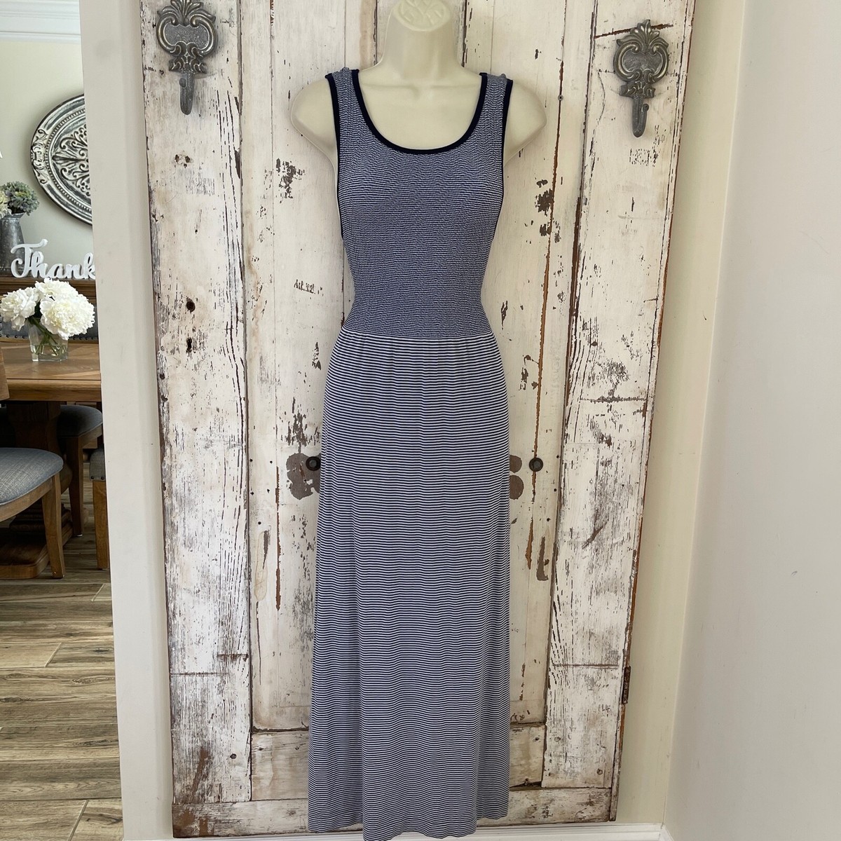 Lark + Grey Size Small Medium Woman's Blue Striped Knit Maxi Casual Knit  Dress