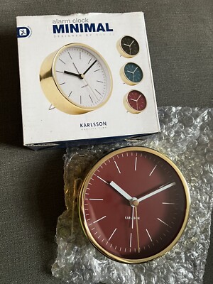 Karlsson minimales rotes Gesicht mit Kupfer Surround 10 cm leiser Wecker brandneu