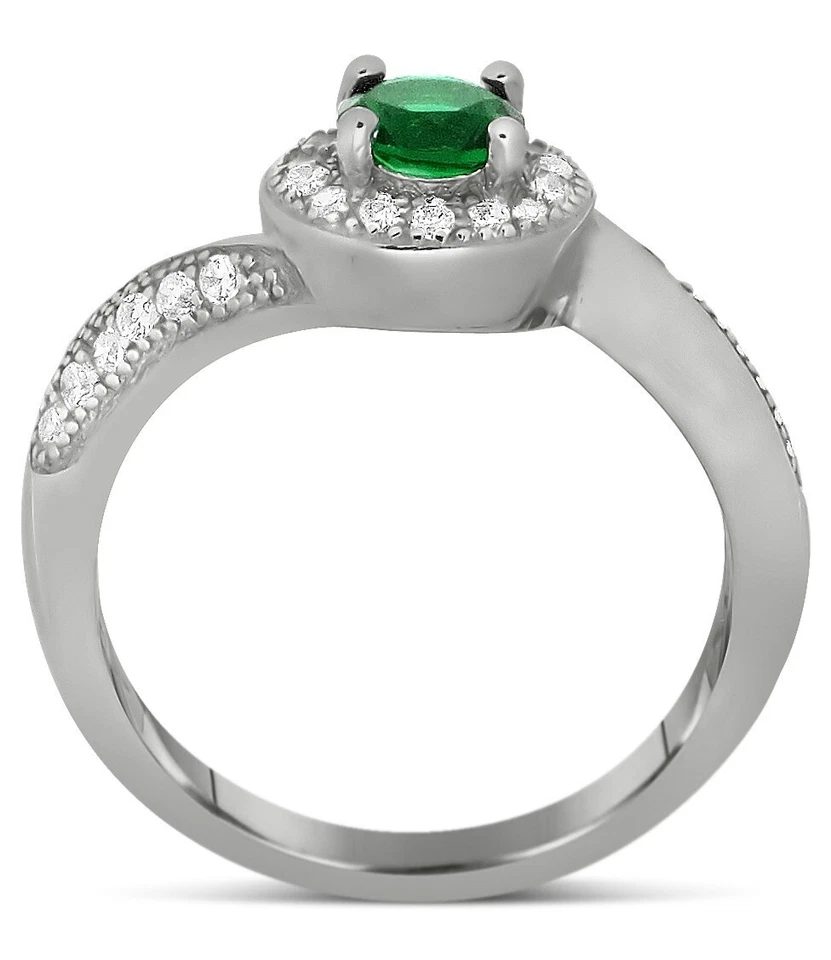1/3ct Round Natural Diamond & Simulated Emerald Halo Wedding Ring 10K White Gold - Image 3 of 3