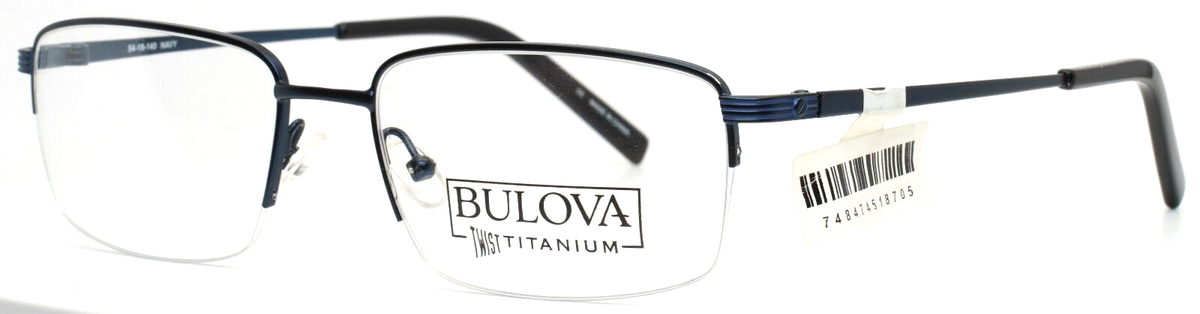 BULOVA Benin City Navy Mens Rectangle Half Rim Eyeglasses 54