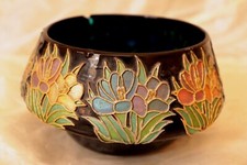 Antique Glass Suzy Bowl Embossed With Flowers, Handcrafted Dark Blue BonBon Bowl