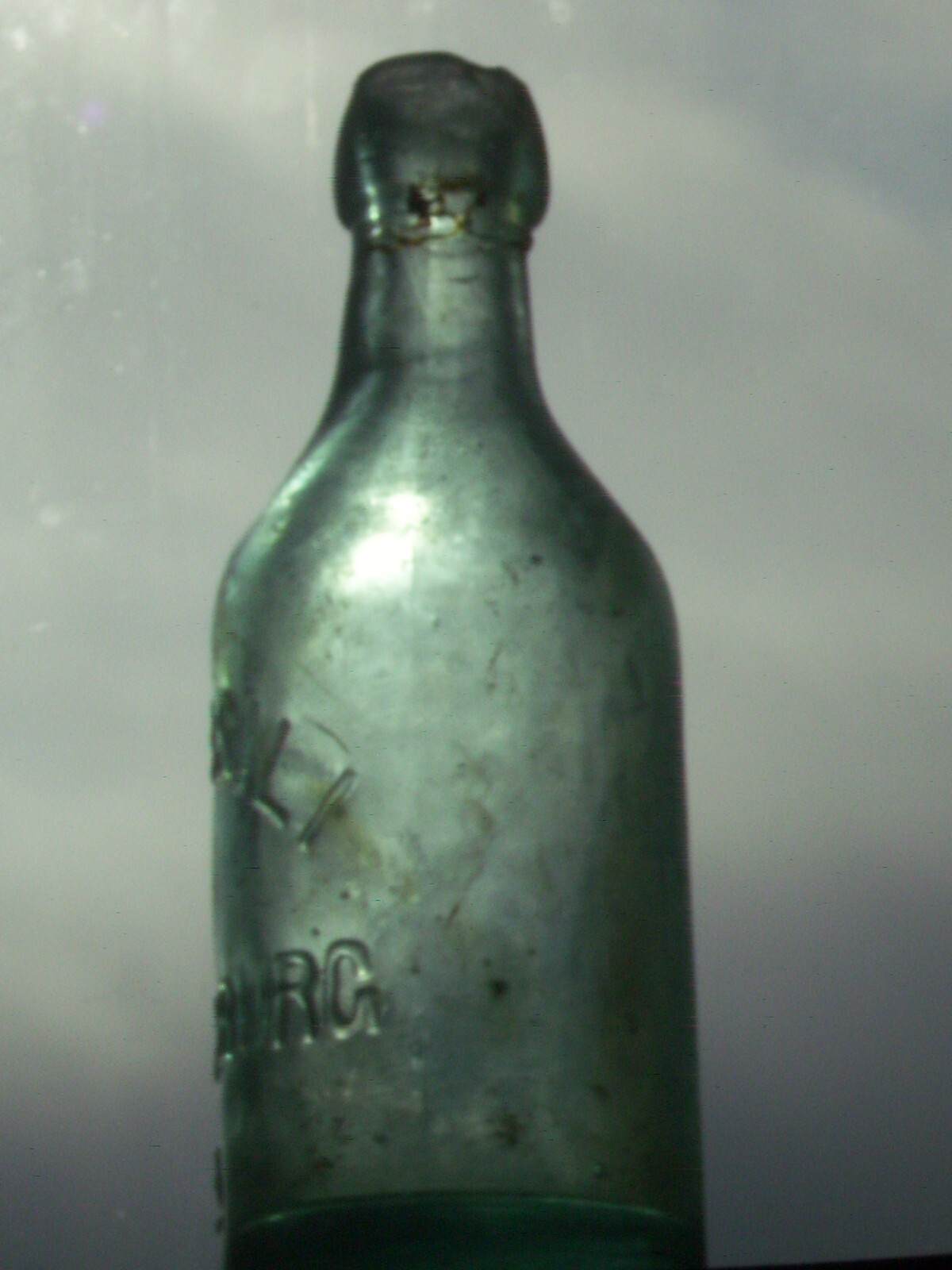 Vintage blue embossed  E. Marsili Harrisburg, Pa. affixed blob top glass bottle