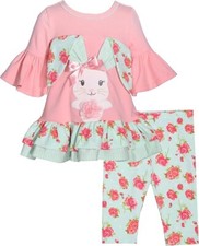 Bonnie Jean Baby Toddler Little Girls Easter Holiday Bunny Outfit Pink Capri Set