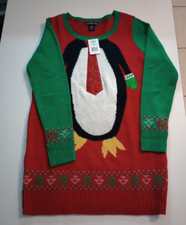 Christmas Sweater Ugly Women LARGE Penguin Embellished Top NWT
