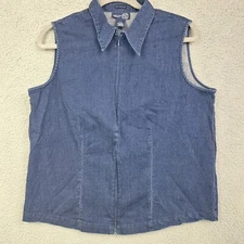 Venezia Jeans Co Womens Top Large Stretch Denim Sleeveless 2 Way Zip