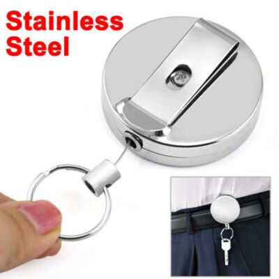 Ring Belt Clip Pull Key Chain Metal Card Badge Holder Keychain