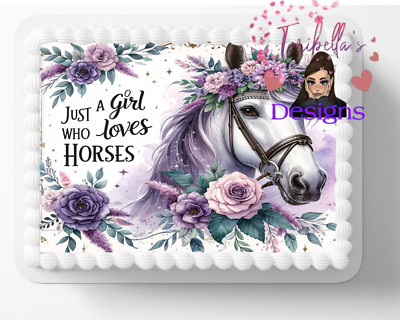 Just A Girl Who Loves Horses Edible Image Edible Pretty Birthday Cake Topper 198