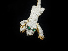 Articulated Jungle Cat Gold & Silver Brooch Pin 5.75" Green Rhinestone B9885 — photo 2