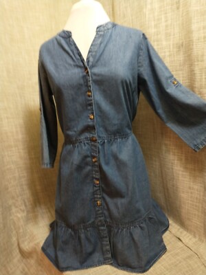 speed control denim dress NWT Speed Control New York Womens Blue Denim Roll Tab Sleeve Shirt Dress Size S