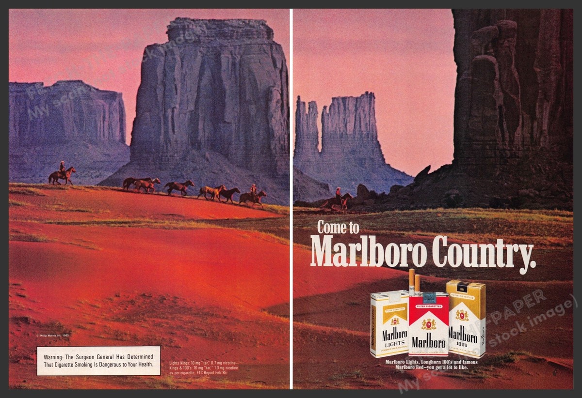 Marlboro 1980s Print Advertisement (2 page) 1985 Cowboys Monument