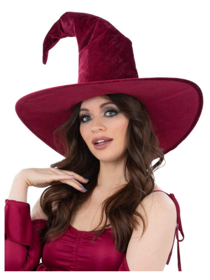 Burgunder Velours Hexenhut Damen Halloween Hexenhut Kostümzubehör - Bild 1 von 1