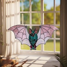 Bat Halloween Acrylic Suncatcher, Faux Stained Glass Window Hanging,